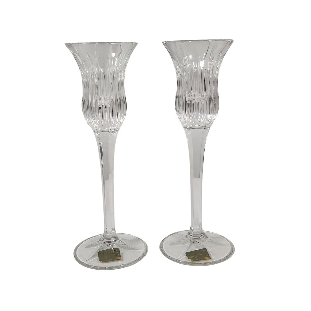 VTG Icicles by Mikasa Clear Cut Crystal 8" Candlesticks Tulip Style‎ Set of 2